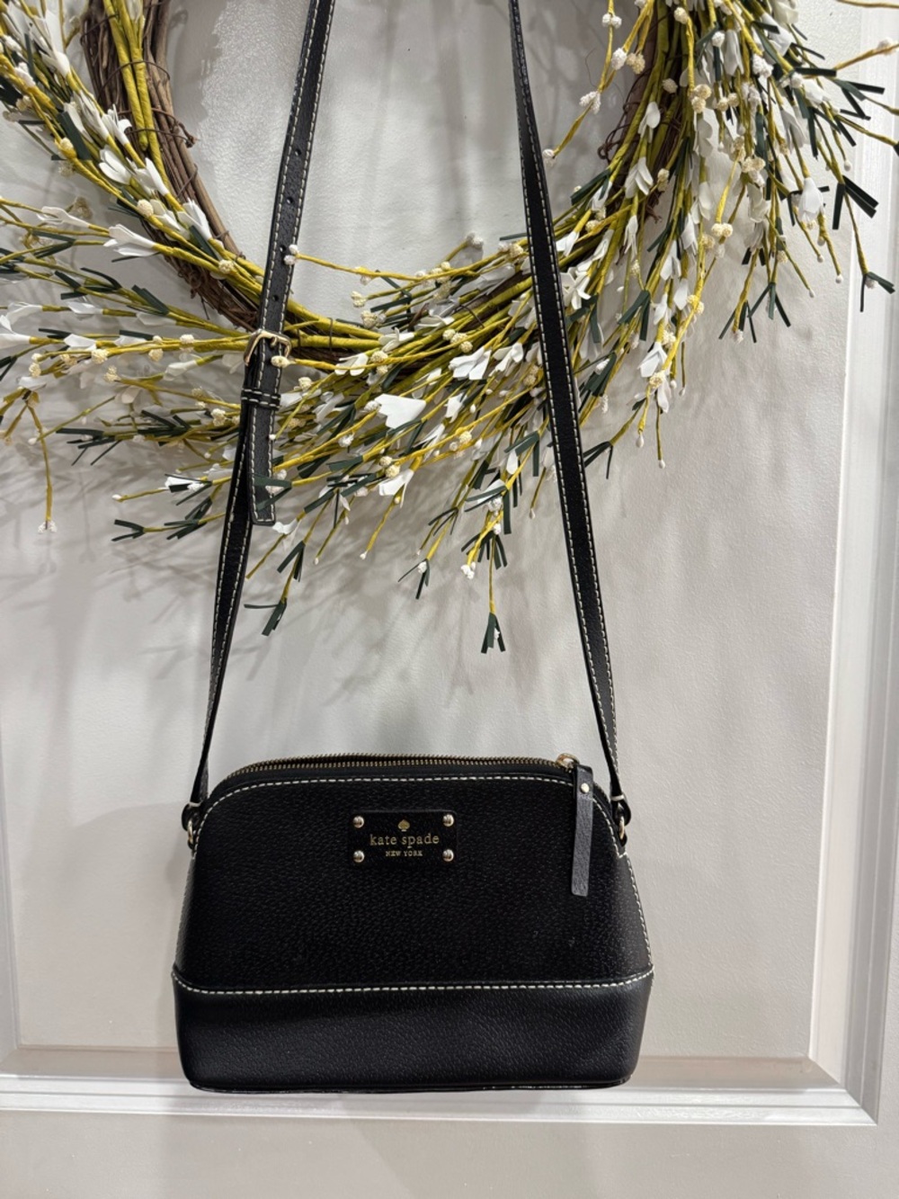 kate spade Black Pebbled Leather Mini Crossbody with Gold Hardware 10x6.5